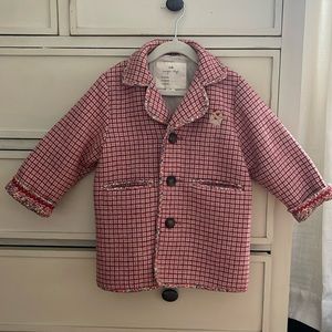 Stylish Kids Pea Coat in Red Checkered Pattern
